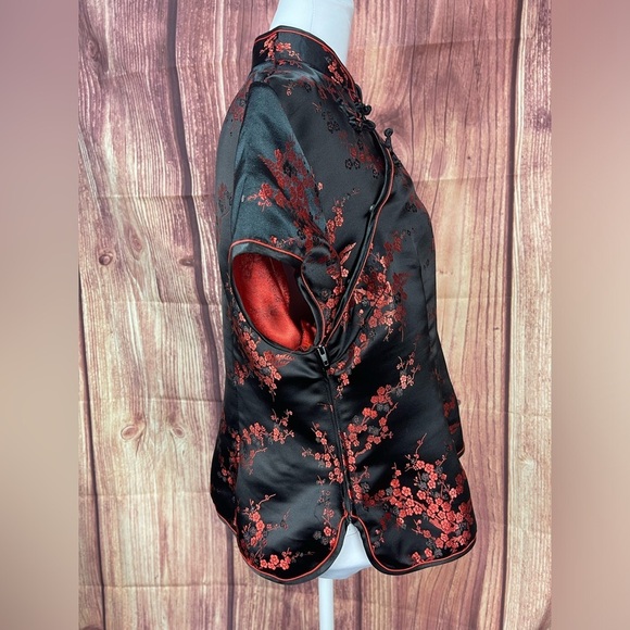 Tang Yi Oriental style traditional short sleeve satin floral blouse women’s 44 - Picture 4 of 17